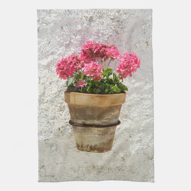 Flowers | Geranium In Flower in Pot Tea Towel (Vertical)