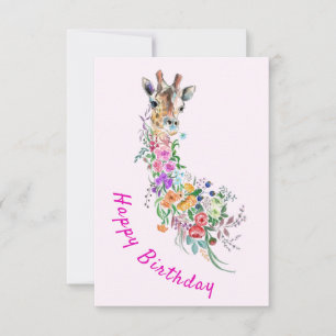 Flowers Giraffe Birthday Card