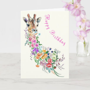 Flowers Giraffe Birthday Card