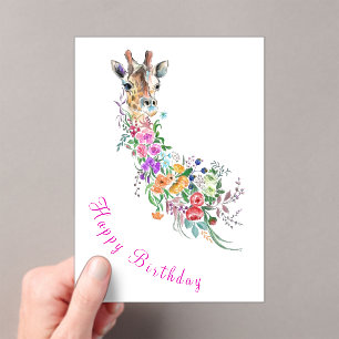 Flowers Giraffe Birthday Card Acrylic Invitations