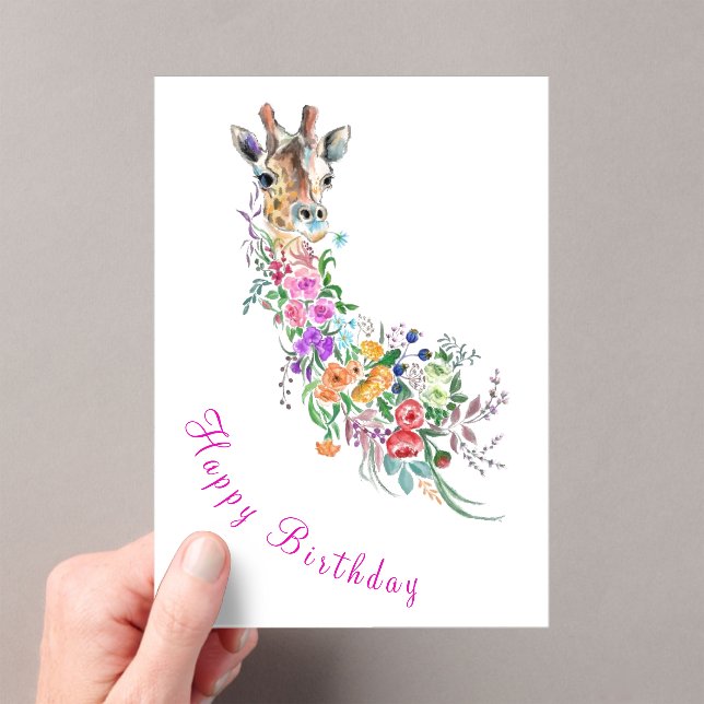 Flowers Giraffe Birthday Card Acrylic Invitations (Insitu (Handheld))