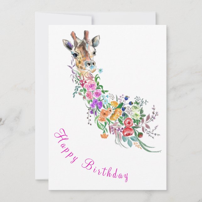 Flowers Giraffe Birthday Card Painting (Front)