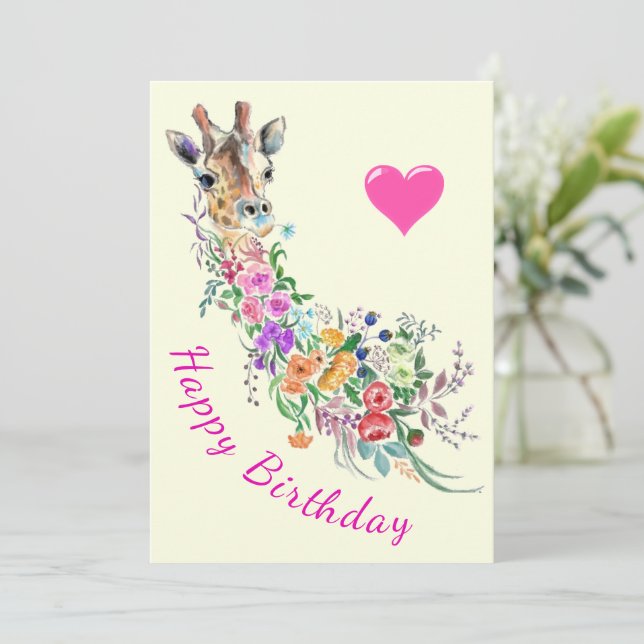 Flowers Giraffe Birthday Card Watercolor (Standing Front)