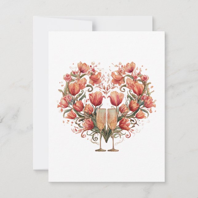 Flowers, glasses in heart shape for Valentines Day Holiday Card (Front)