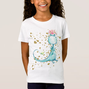 *~* Flowers Glitter Blue Girly Dragon Dinosaur T-Shirt