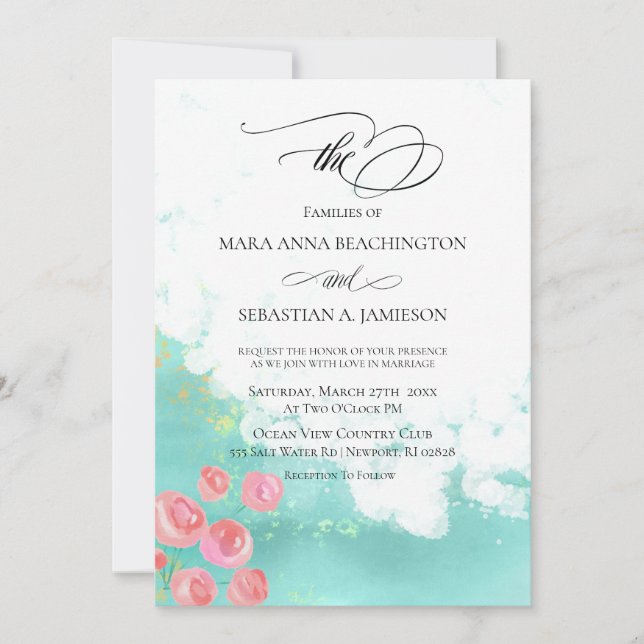 *~* Flowers Glitter Modern Abstract  Mint Invitation (Front)