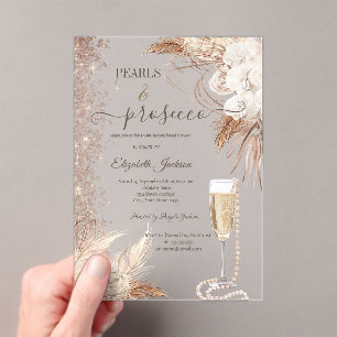 Flowers Glitter Pearls & Prosecco Bridal Shower Acrylic Invitations
