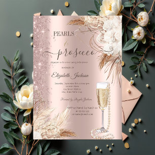 Flowers Glitter Pearls & Prosecco Bridal Shower Invitation
