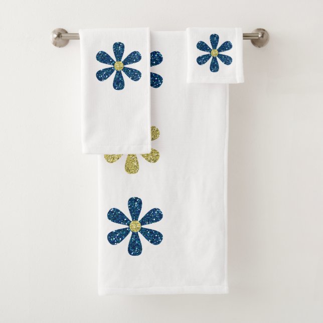 Flowers Glittery Colourful Bath Towel Set (Insitu)