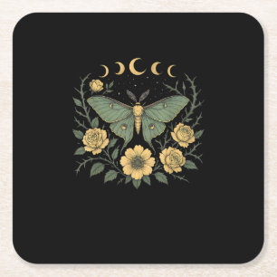 Flowers Goblincore Moth And Butterfly Cottagecore Square Paper Coaster