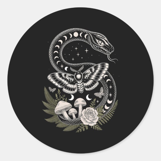 Flowers Goblincore Moth Butterfly Monophases Cotta Classic Round Sticker (Front)