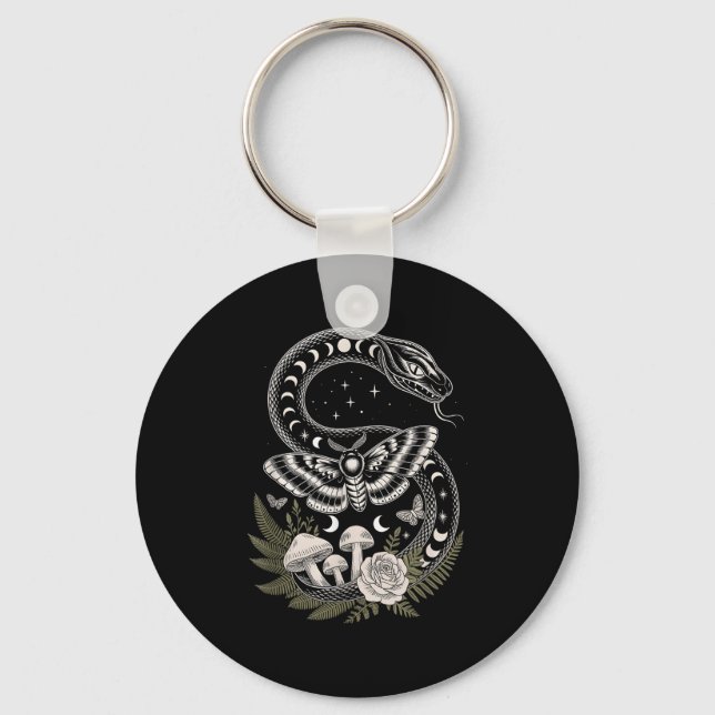 Flowers Goblincore Moth Butterfly Monophases Cotta Key Ring (Front)