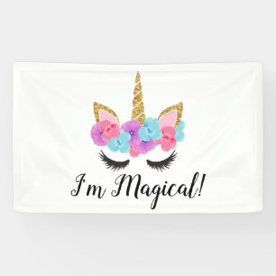 Flowers Gold Magical Unicorn Girls Banner