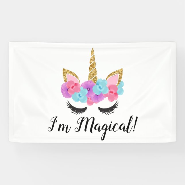 Flowers Gold Magical Unicorn Girls Banner (Horizontal)