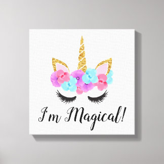 Flowers Gold Magical Unicorn Girls Canvas Print