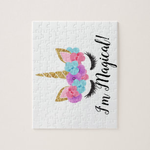 Flowers Gold Magical Unicorn Girls Jigsaw Puzzle