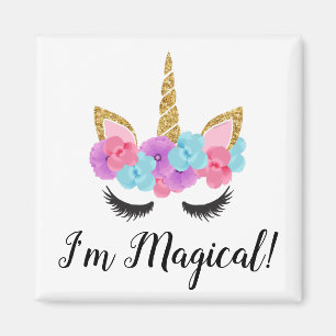 Flowers Gold Magical Unicorn Girls Magnet