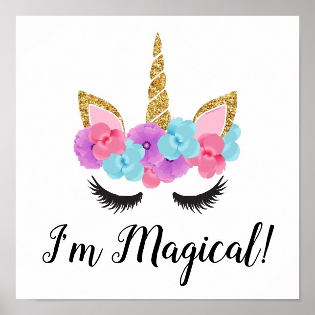 Flowers Gold Magical Unicorn Girls Poster (Front)