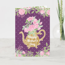 Flowers Gold Teapot Happy Mother's Day