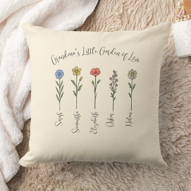 Flowers & Grandchildren's Names - Grandma's Garden Cushion (Blanket)