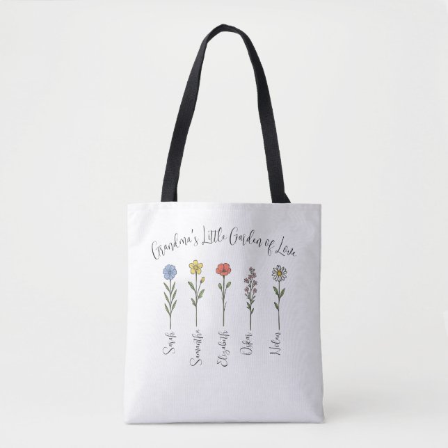 Flowers & Grandchildren's Names - Grandma's Garden Tote Bag (Front)