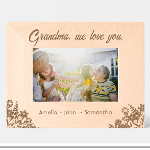Flowers Grandma  Names Engraved Wood Frame 