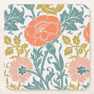 Flowers, Graphic Vintage Art Square Paper Coaster