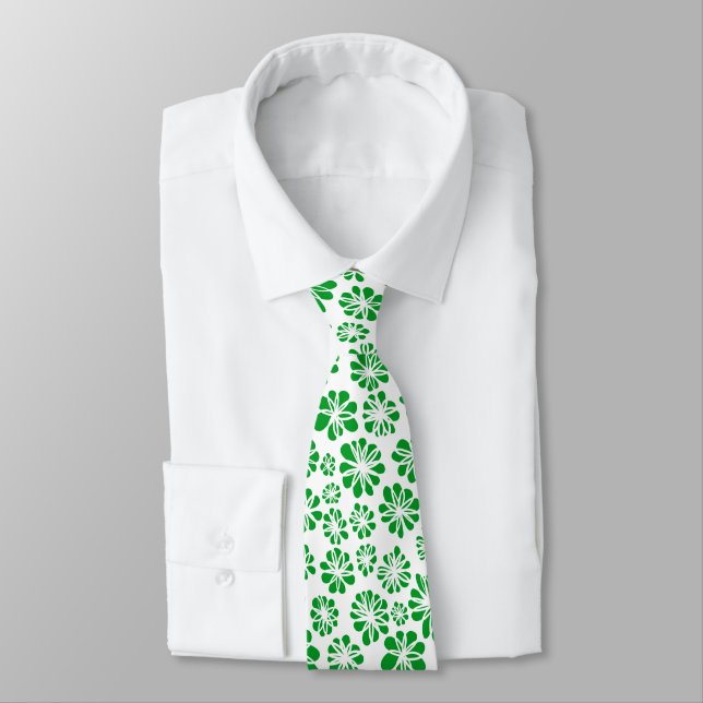 Flowers - Grass Green on White Tie (Tied)