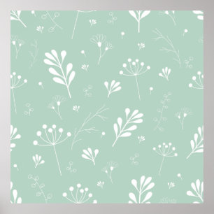Flowers green background twigs poster