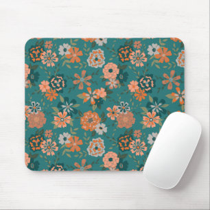 Flowers Green Orange Botanical Pattern Girly Mouse Mat