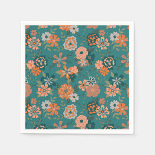 Flowers Green Orange Botanical Pattern Napkin