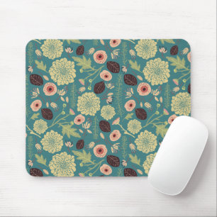 Flowers Green Pink Floral Pattern Mouse Mat