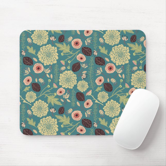 Flowers Green Pink Floral Pattern Mouse Mat (With Mouse)