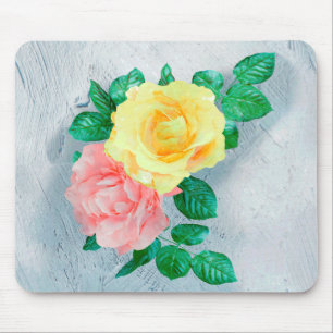 Flowers Green Sheen Rose Tan Mouse Mat