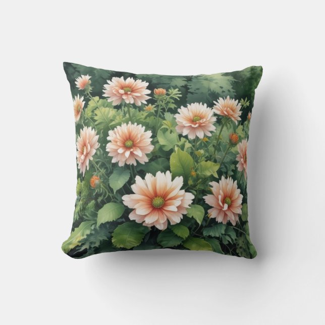 Flowers Greenery Elegant Watercolor Cushion (Front)