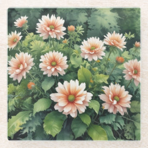 Flowers Greenery Elegant Watercolor Glass Coaster