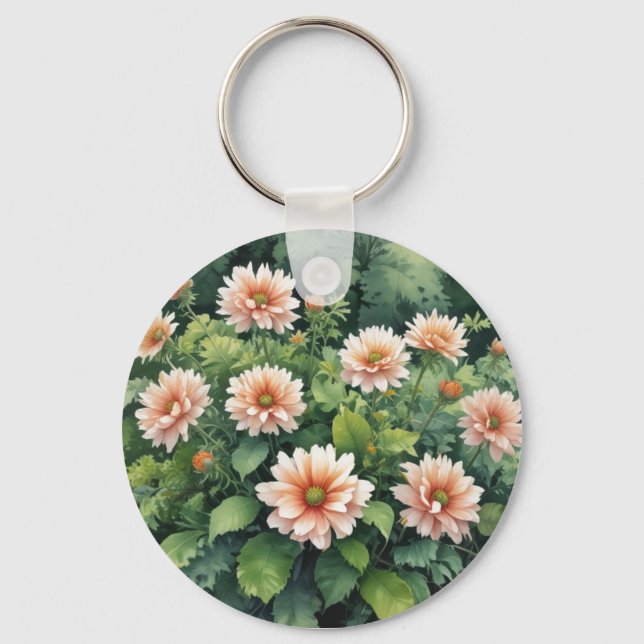 Flowers Greenery Elegant Watercolor Key Ring (Front)