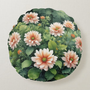 Flowers Greenery Elegant Watercolor Round Cushion