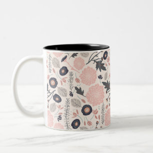Flowers Grey Pink Black Playful Tossed  Two-Tone Coffee Mug
