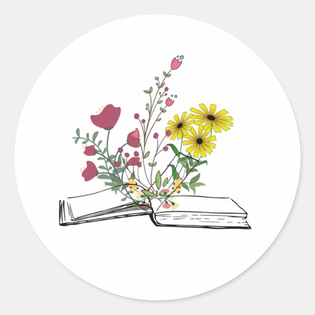 Flowers growing from books  classic round sticker (Front)