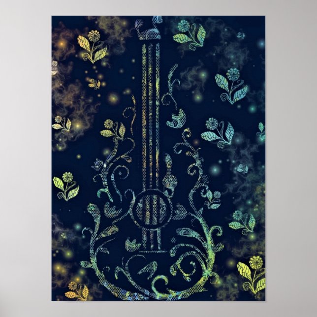 Flowers Guitar Poster Painting (Front)