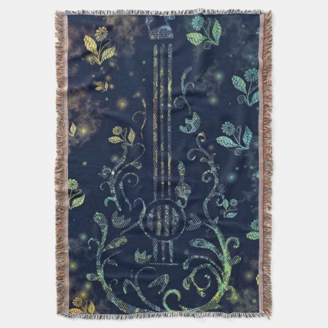 Flowers Guitar Throw Blanket  (Front Vertical)