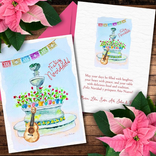 Flowers Guitar Watercolor Feliz Navidad Christmas Invitation (Creator Uploaded)