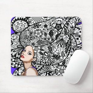 Flowers Hair Girl - Drawing Mouse Mat
