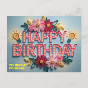 flowers happy birthday with lights  postcard