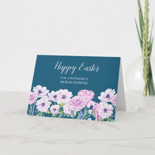 Flowers Happy Easter Mum and Stepdad Holiday Card (Front)