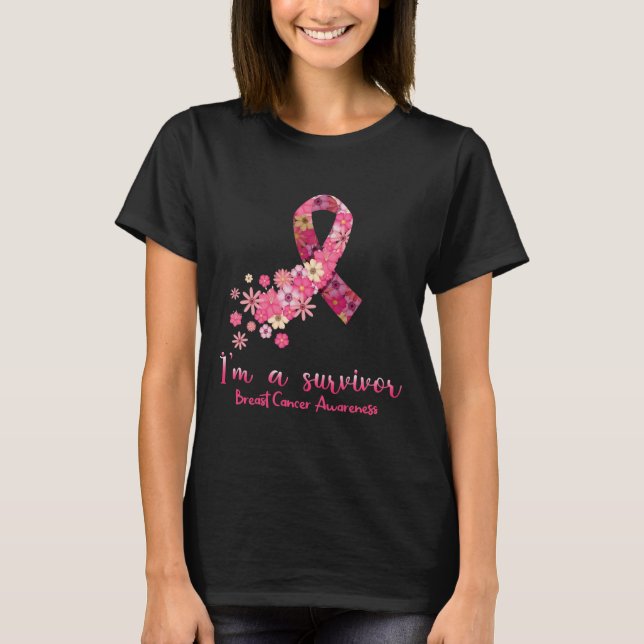 Flowers Heart I'm A Survivor Breast Cancer Awarene T-Shirt (Front)