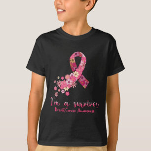 Flowers Heart I'm A Survivor Breast Cancer Awarene T-Shirt