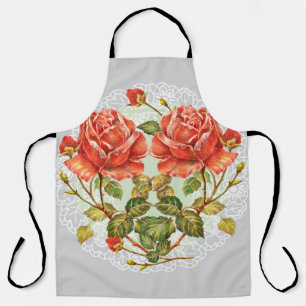 Flowers heart on white napkin seamless pattern apron