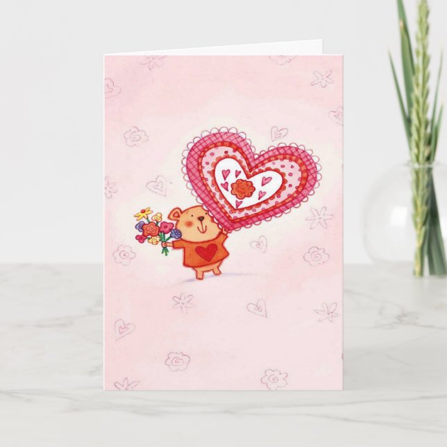 Flowers & Heart - Valentine Greeting Card (Front)